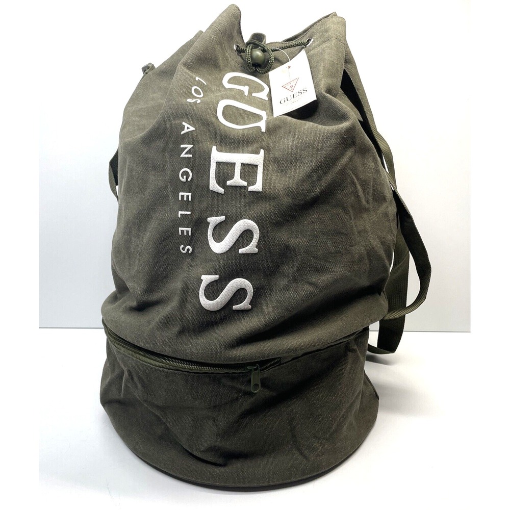 Vintage‎ GUESS Army Green Canvas Travel/Weekend Shoulder Duffel Bag (L)
